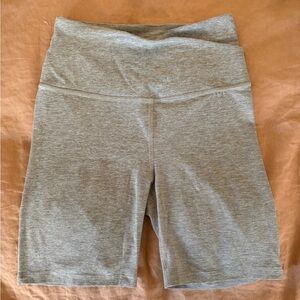 Beyond Yoga 8 inch heathered gray biker shorts